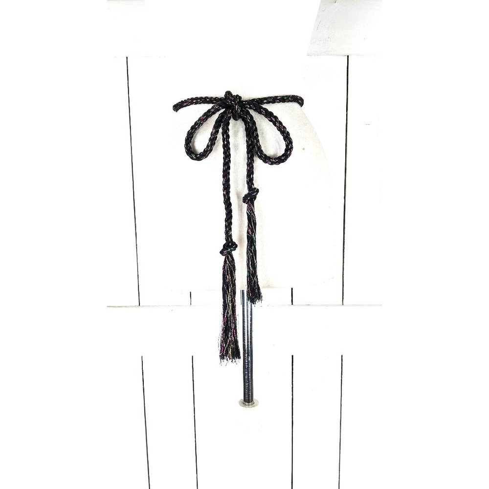 Black colorful metallic thread long woven braided rope knotted tassel chord tie